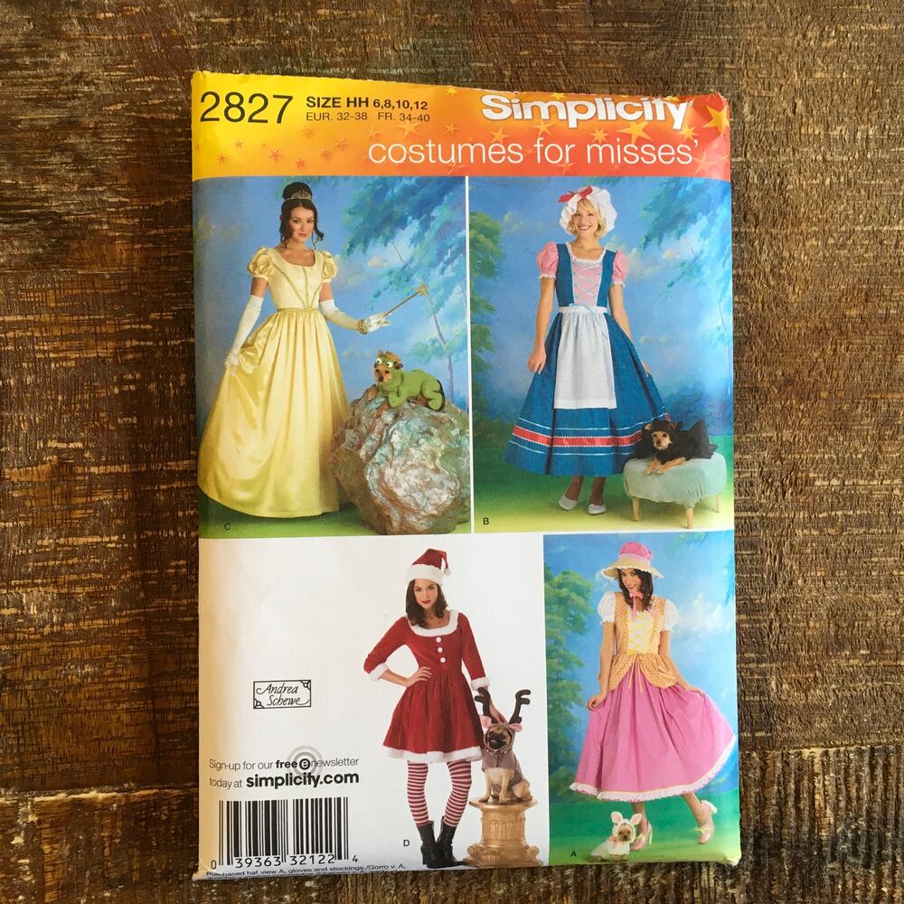 Simplicity Sewing Pattern 2827 Misses & Dog Costume Princess Bo Beep 6-12 UNCUT